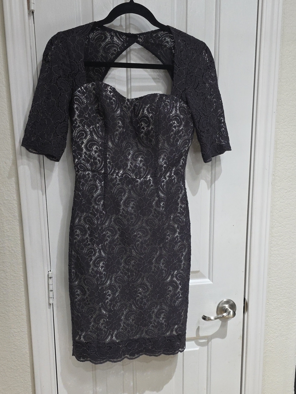 Watters Charcoal Lace Midi Dress with Sweetheart Bodice Size 2